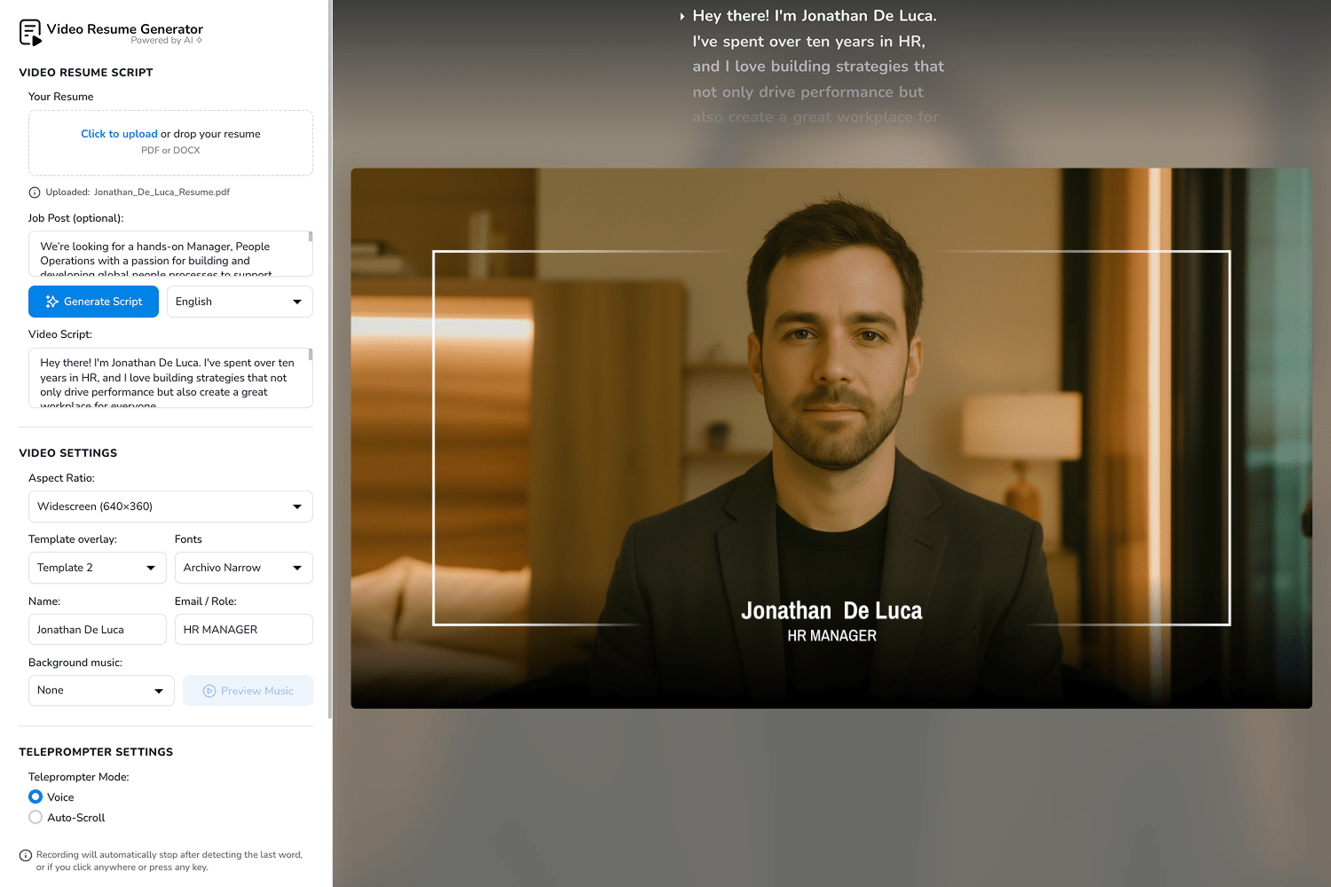 Free Video Resume Generator gallery image