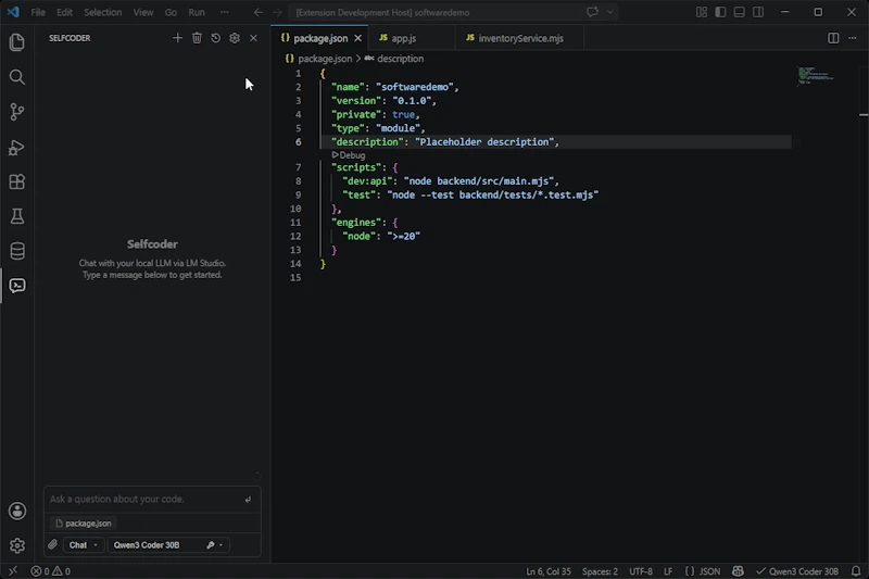 Selfcoder - Local AI coding assistant screenshot 1