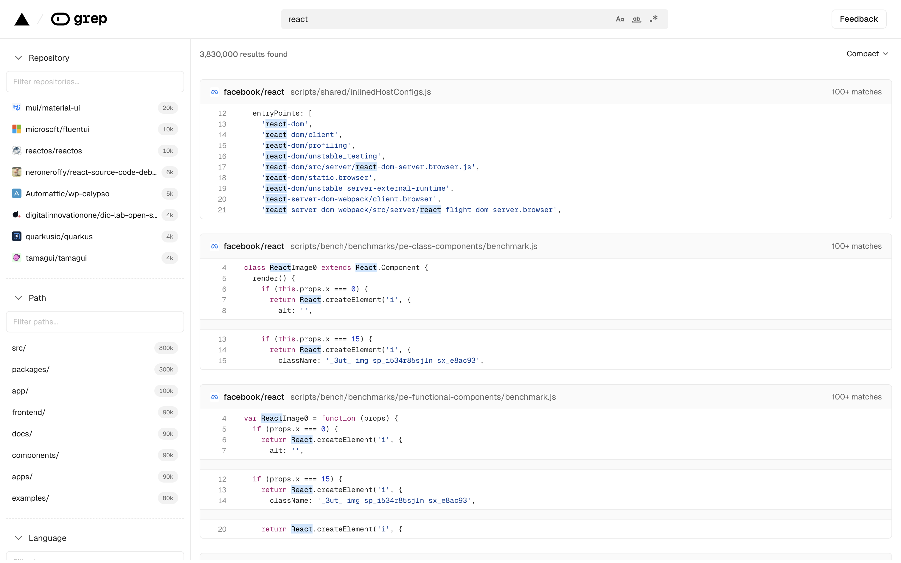Média Grep par Vercel - La recherche de code fait rapidement 3