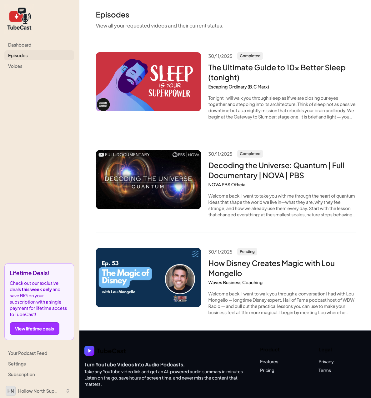 TubeCast - Screenshot 2 showing product features and functionality