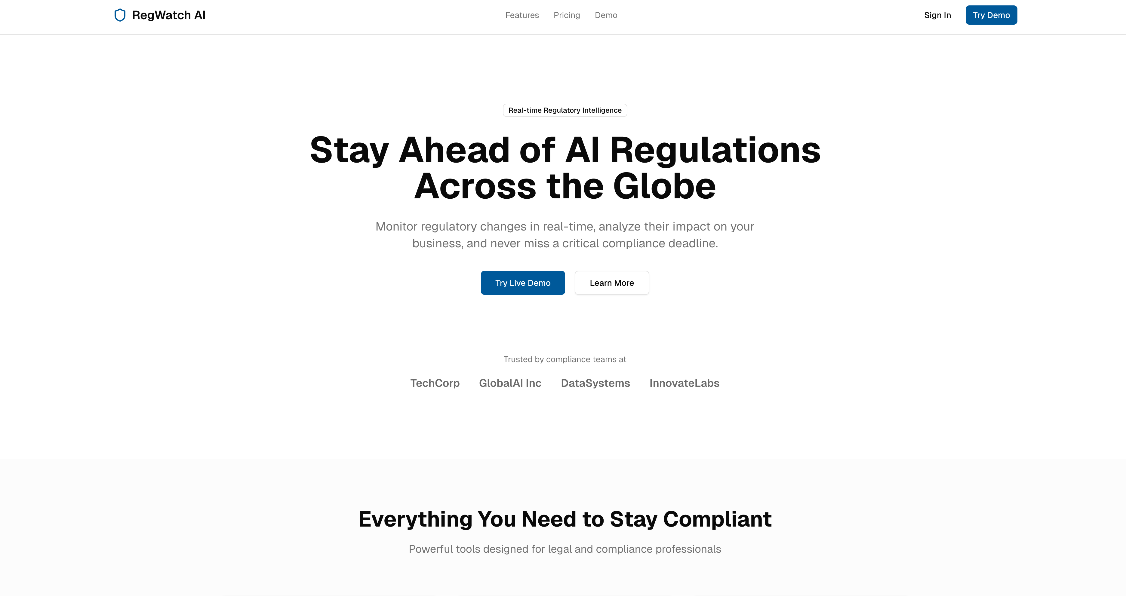 RegWatch AI  - Main product screenshot demonstrating key features and user interface