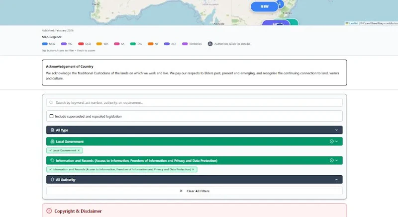 Australian Legislation and Standards Map screenshot 2