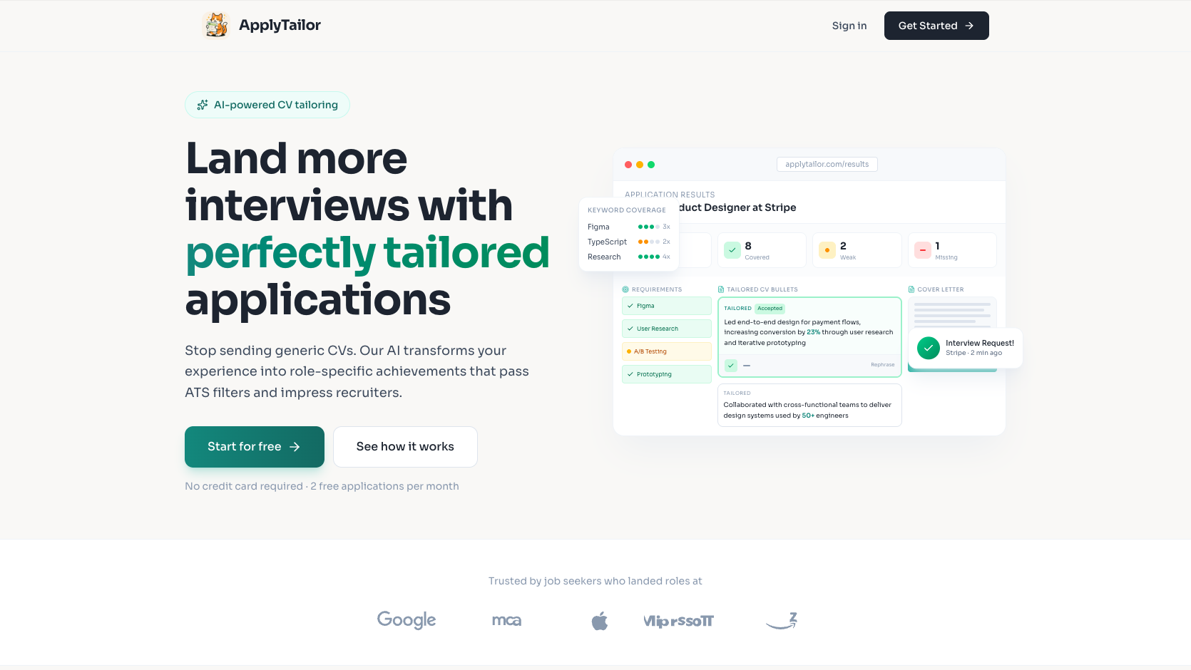 ApplyTailor - Main product screenshot demonstrating key features and user interface