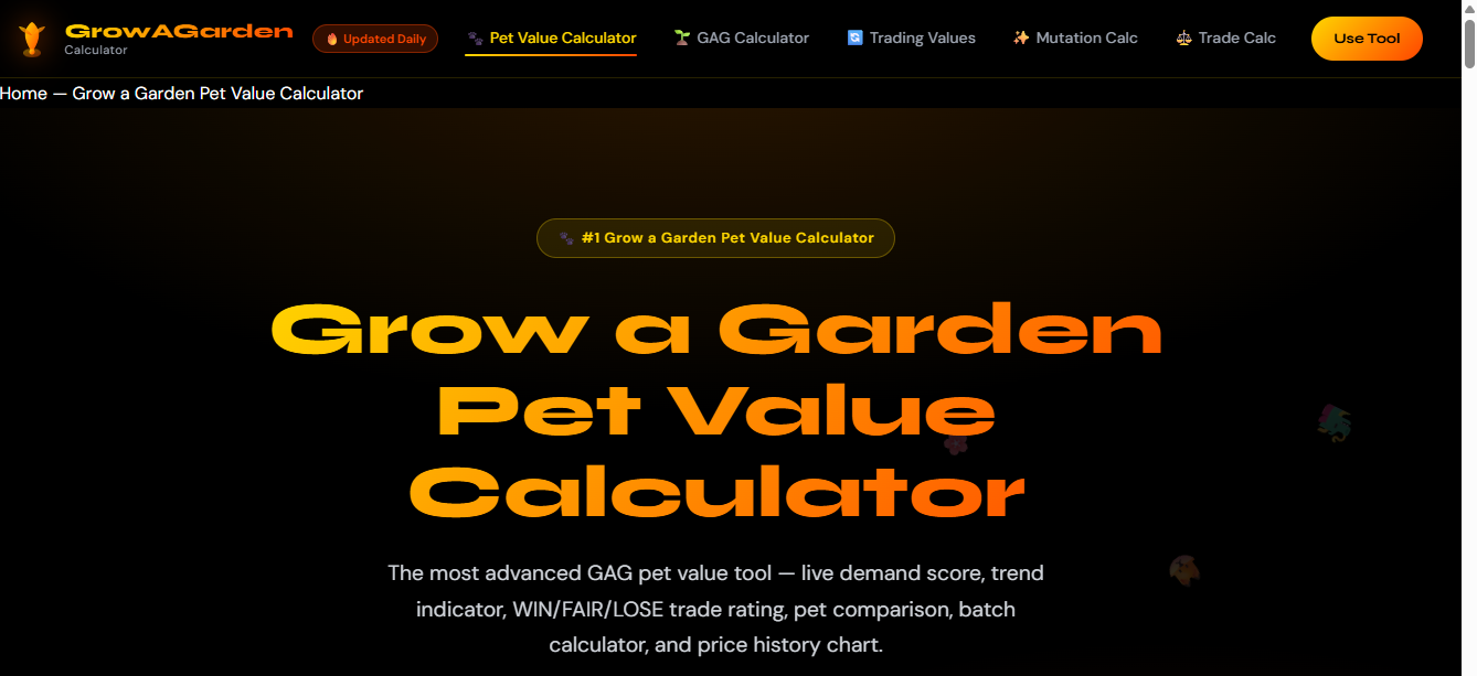 Grow a Garden Pet Value Calculator