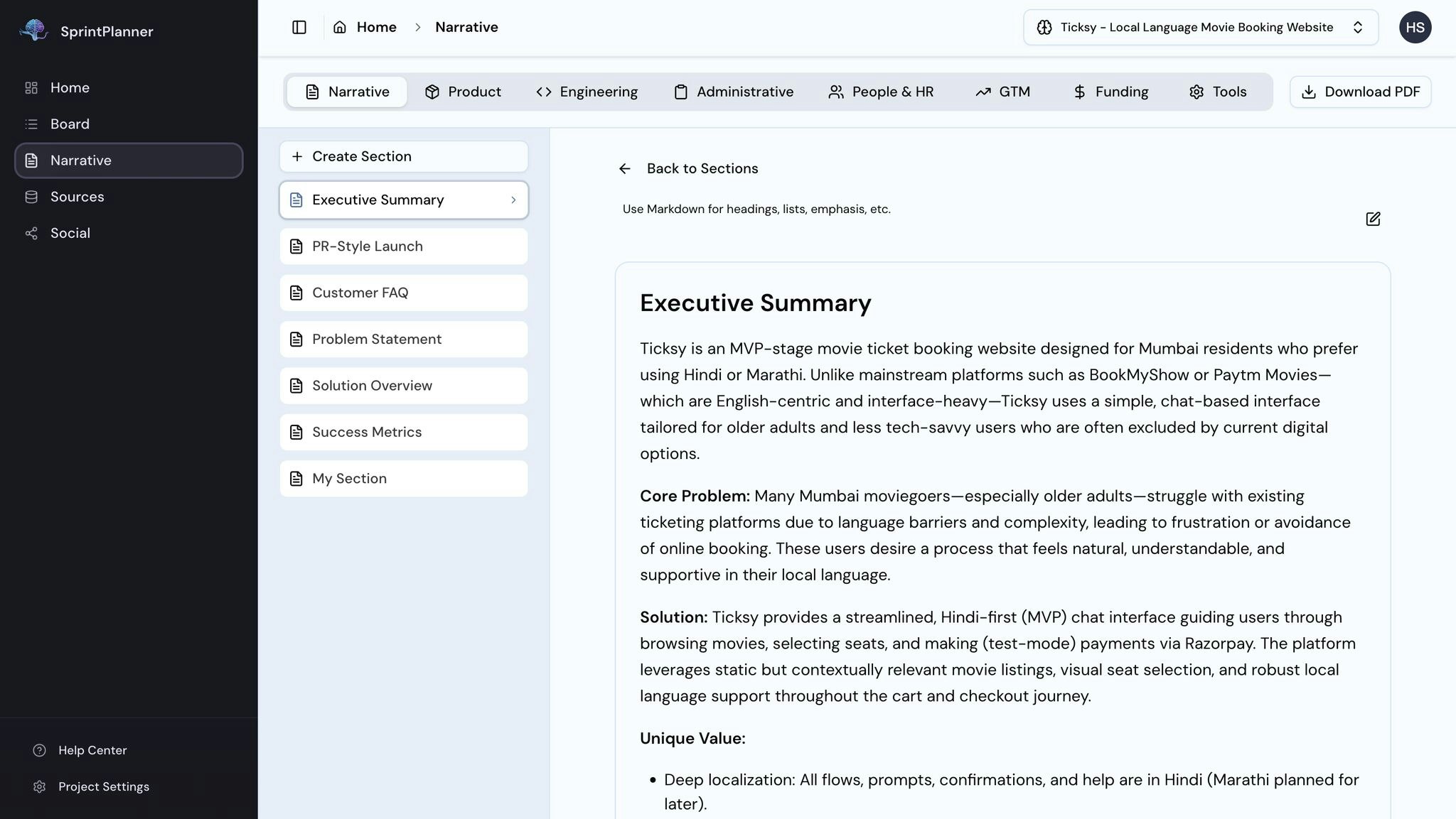 SprintPlanner - Screenshot 4 showing product features and functionality