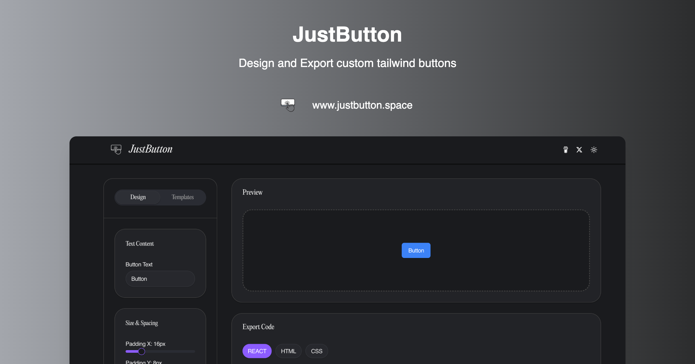 Justbutton - 사용자 정의 테일 윈드 버튼을 설계 및 내 보냅니다 미디어 2