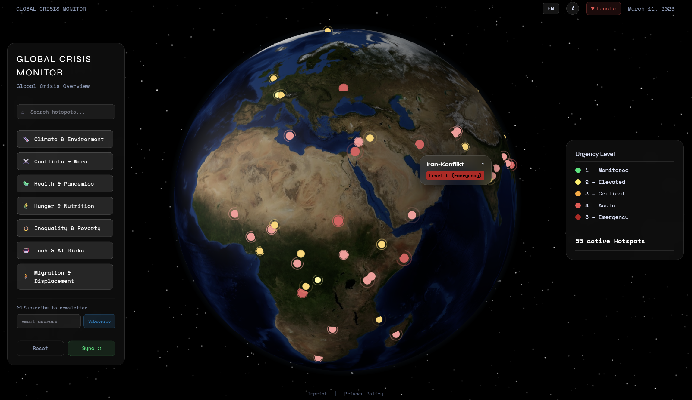 Global Crisis Monitor - Screenshot 2 showing product features and functionality