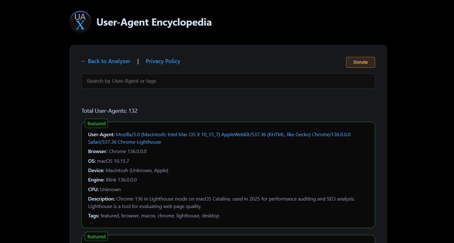User-Agent Analyzer and Encyclopedia - Screenshot 3 preview