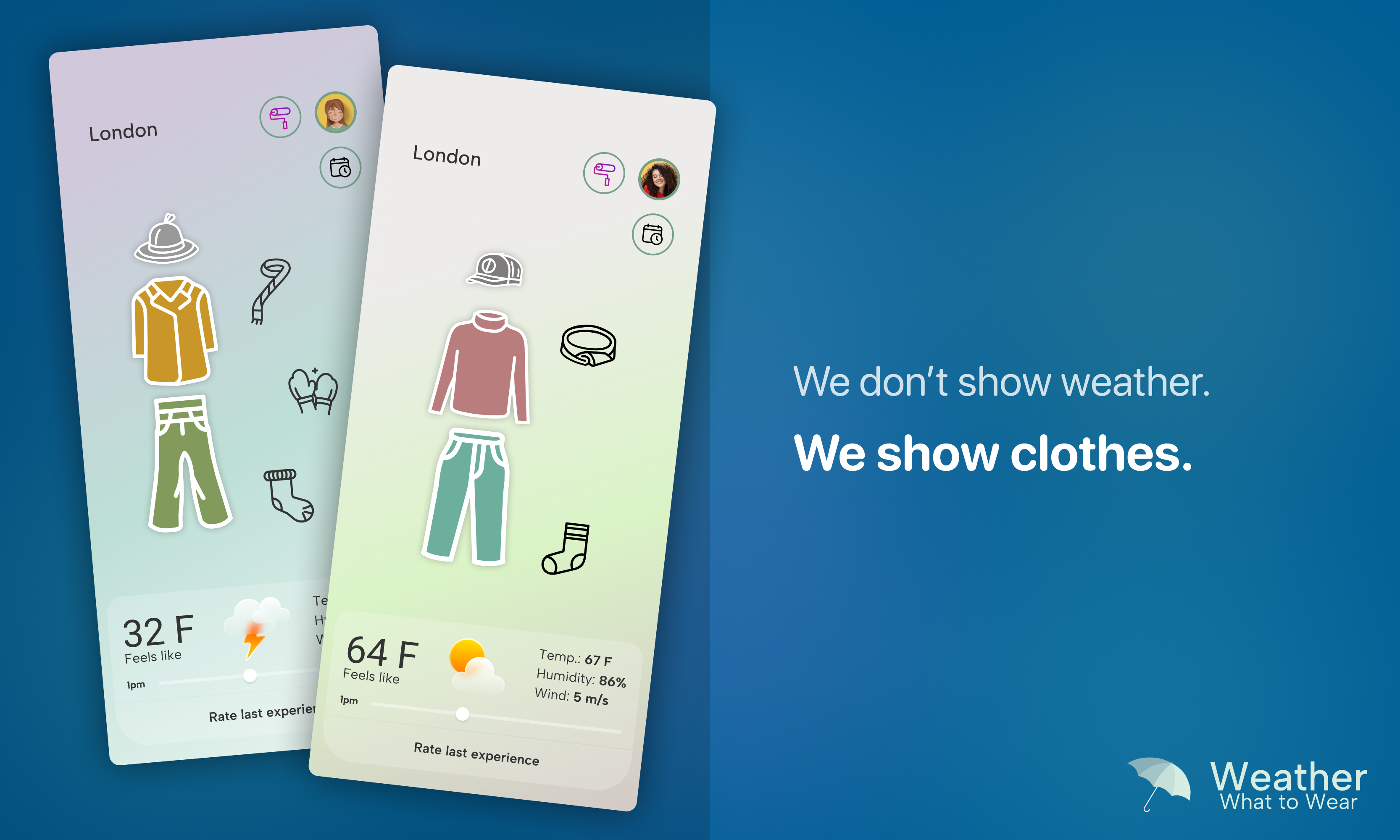 Weather: What to Wear - Main product screenshot demonstrating key features and user interface