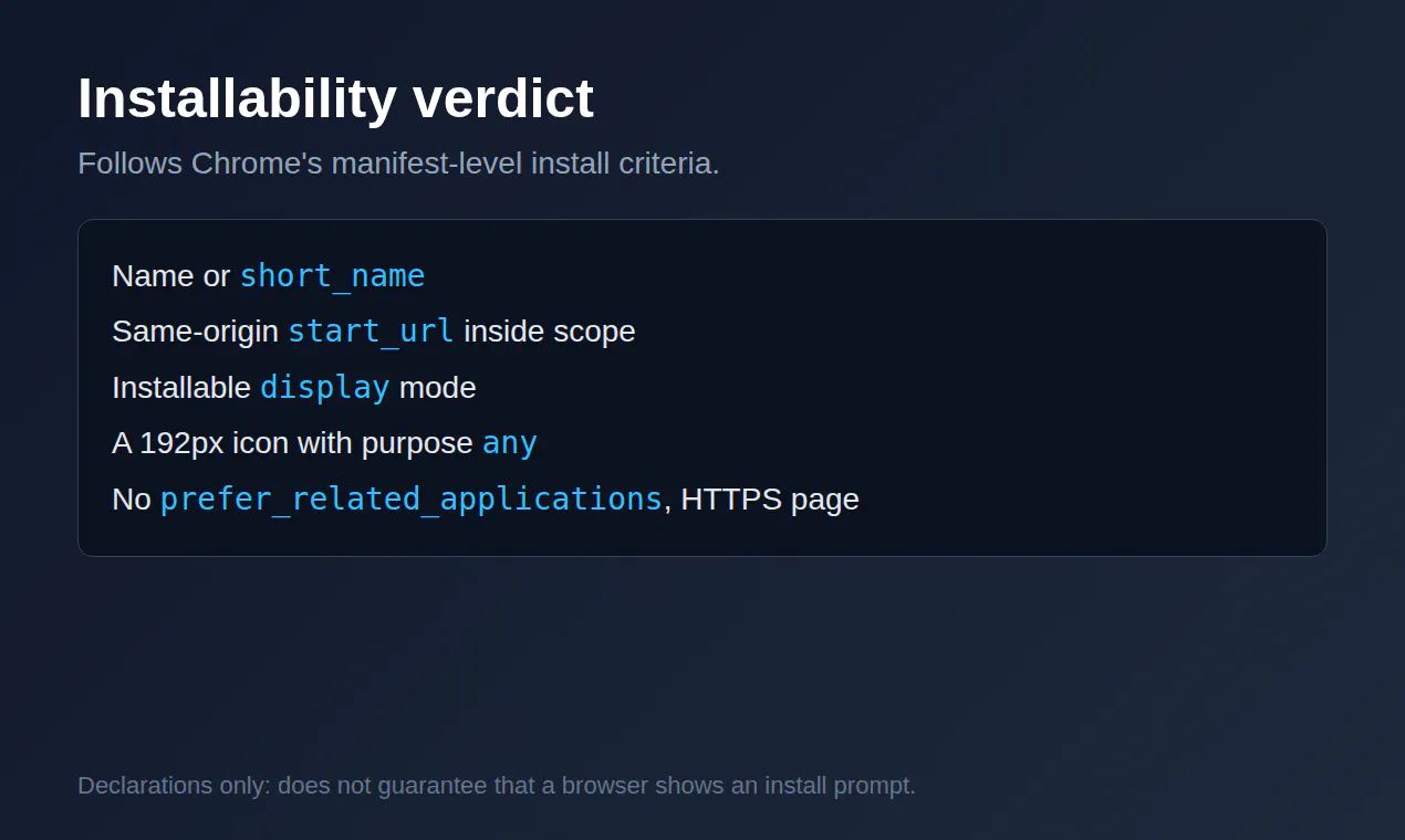 Web App Manifest Checker API gallery image