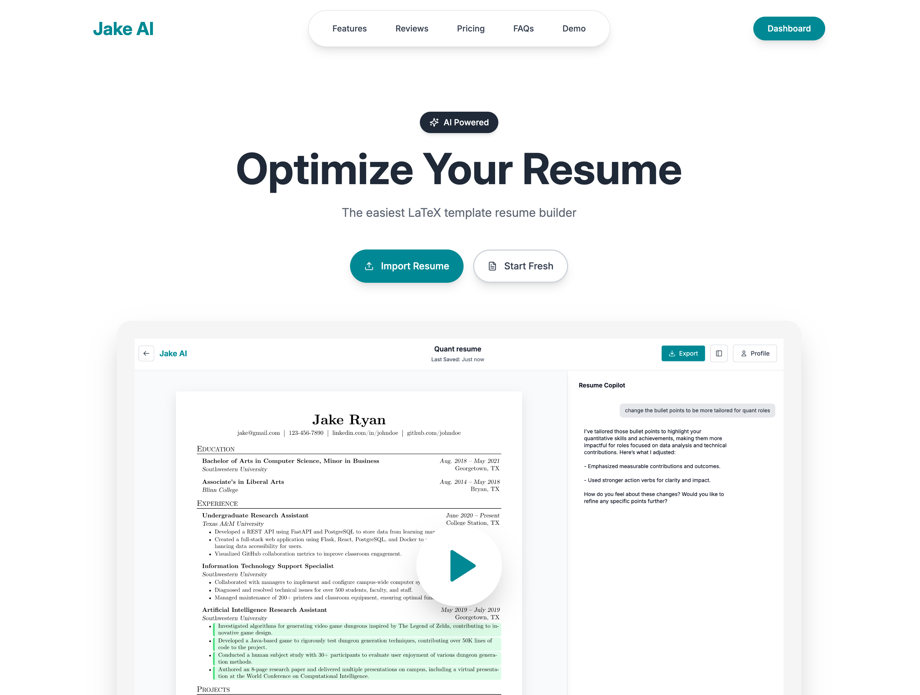 Média Jake AI - Créer des curriculum vitae avec un copilote d'IA 2