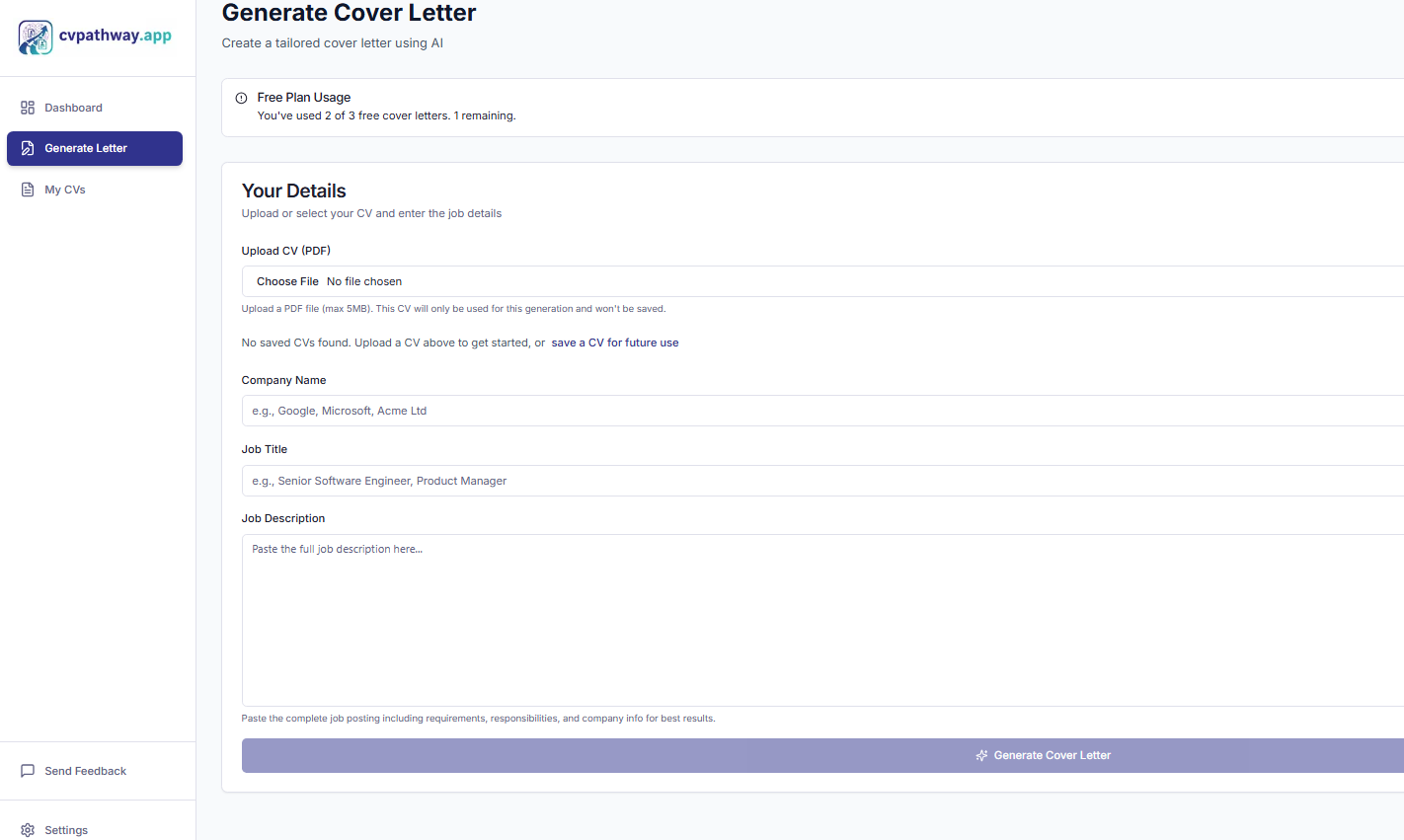 CV Pathway - Screenshot 2 showing product features and functionality