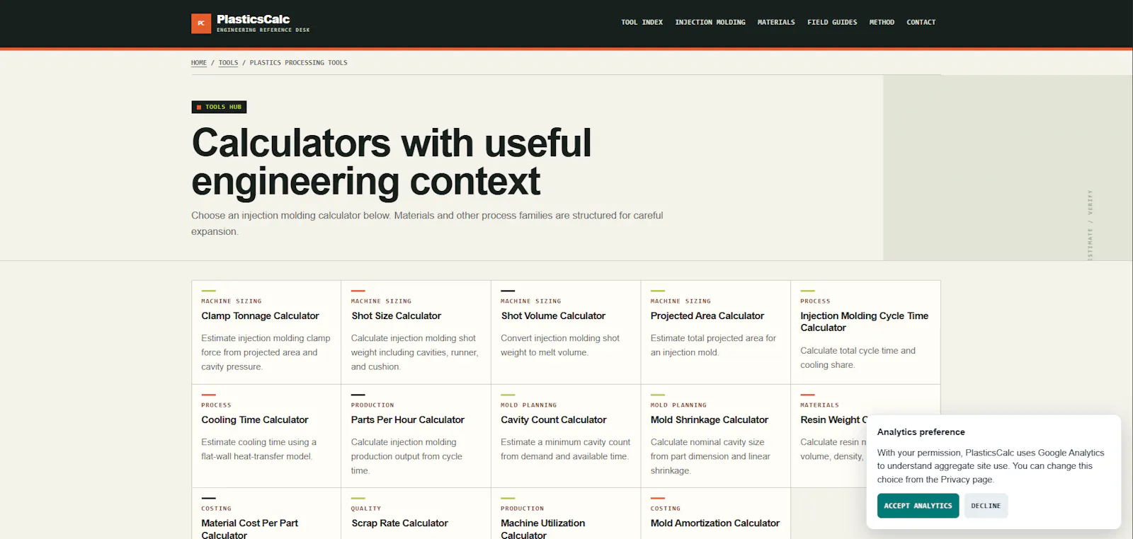 PlasticsCalc screenshot 2