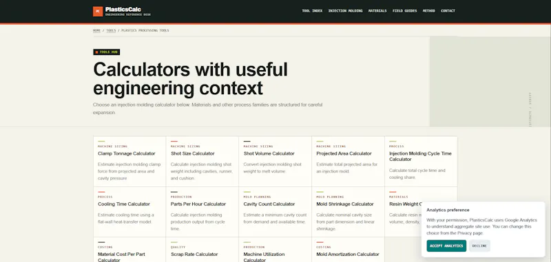 PlasticsCalc screenshot 2