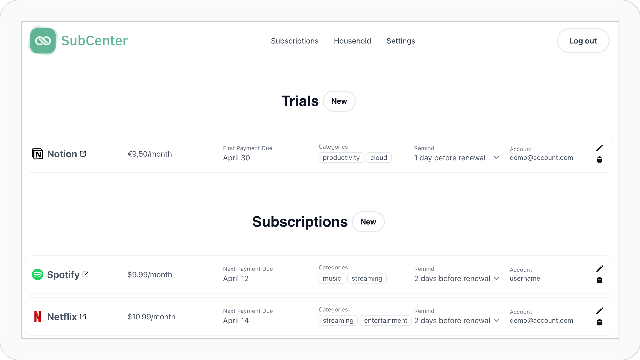 SubCenter.io - Vergeet nooit meer een abonnement of proefperiode media 3