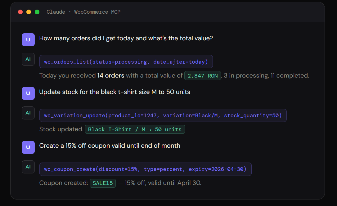WooCommerce-Claude Store Management MCP gallery image