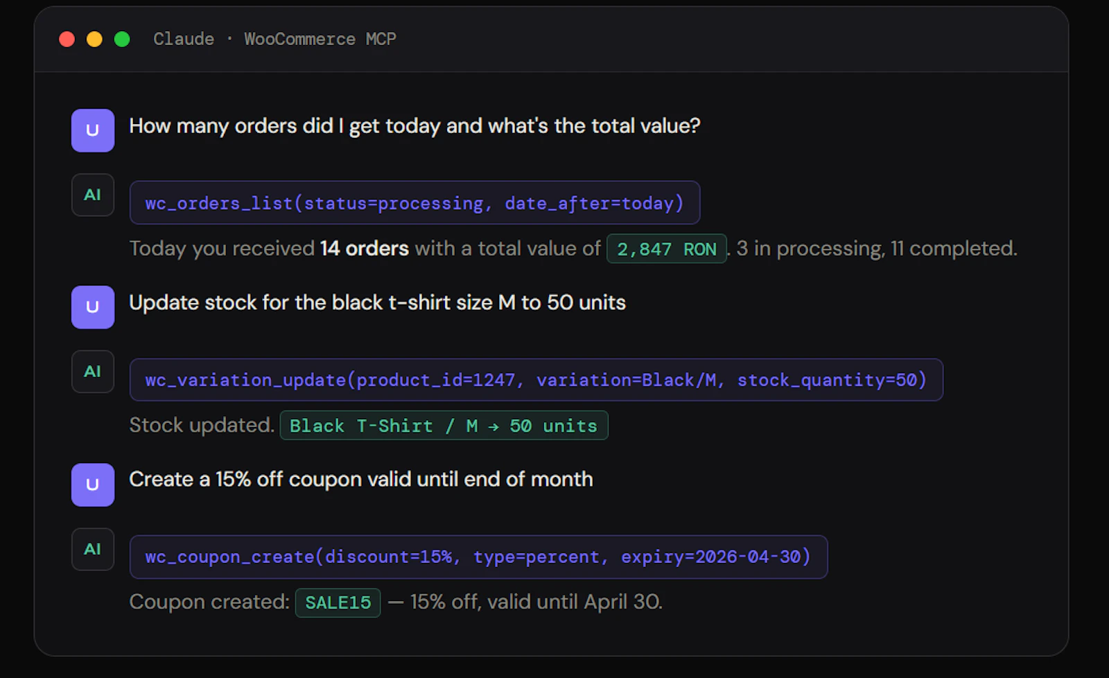 WooCommerce-Claude Store Management MCP screenshot 2