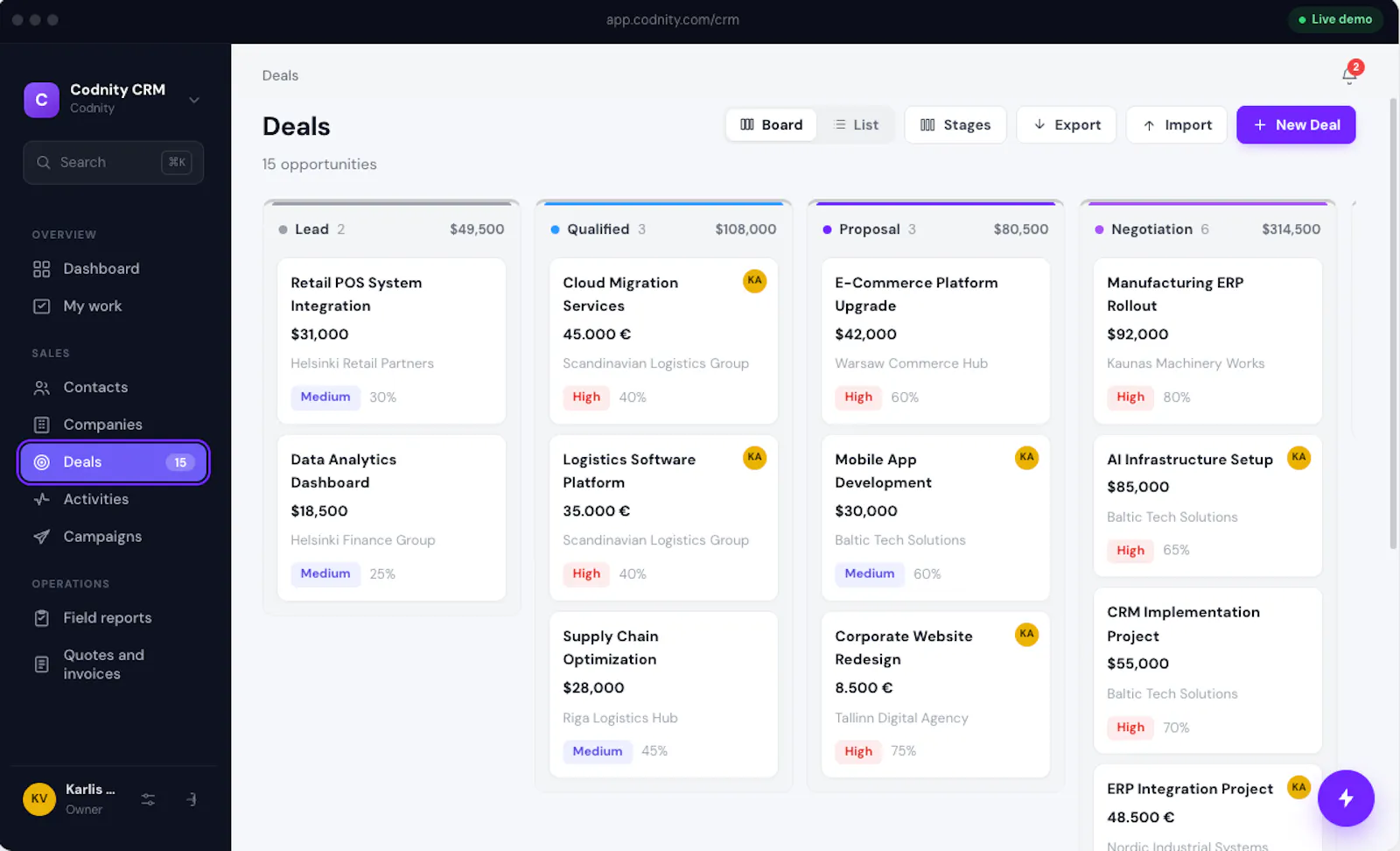 Codnity CRM screenshot 3