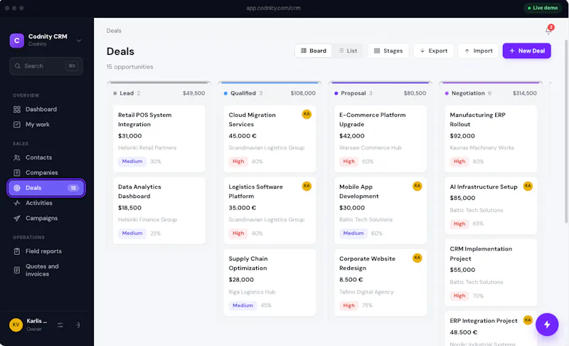 Codnity CRM screenshot 3