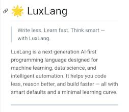 LuxLang — ML Coding Made Simple gallery image