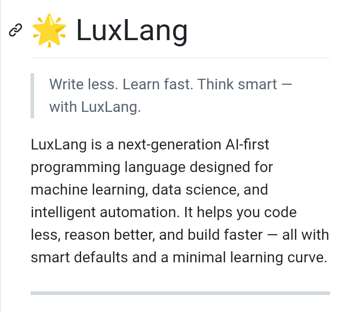 Luxlang - ML kodlama basitleştirildi - Yapay zeka/ml geliştiriciler için akıllı ve pitonik dil medya 3