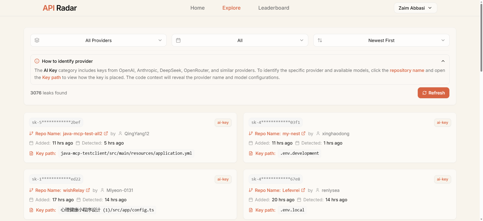 API Radar – Live Feed of Leaked API Keys gallery image