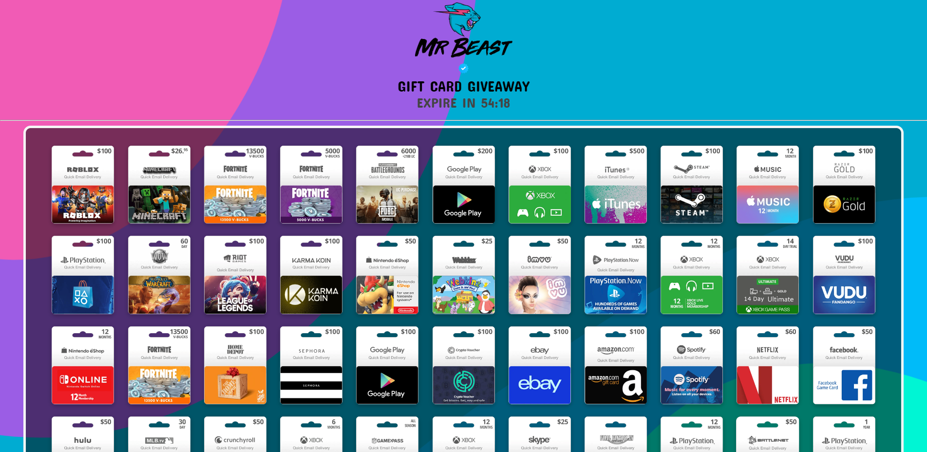 Mr.Beast Gift Cards Giveaway gallery image