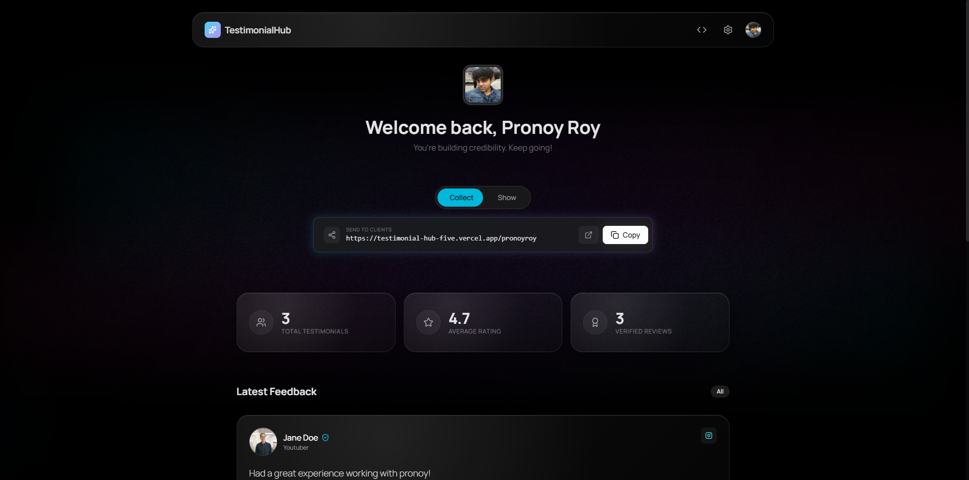 Testimonial Hub - Screenshot 2 showing product features and functionality