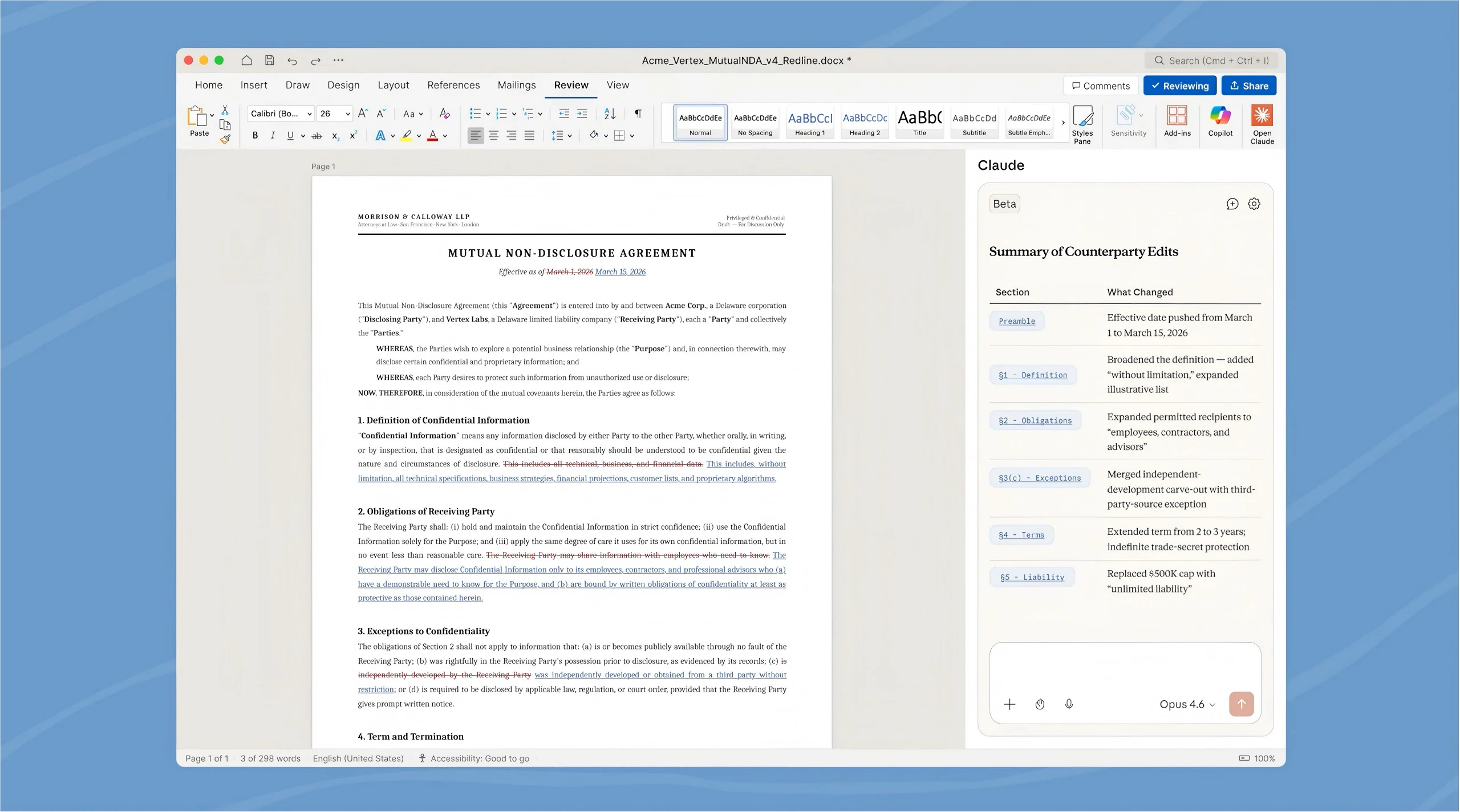 Claude for Word screenshot 2