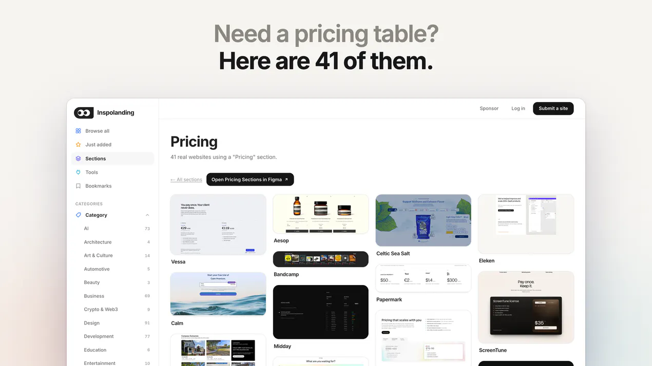 Landing page inspiration product