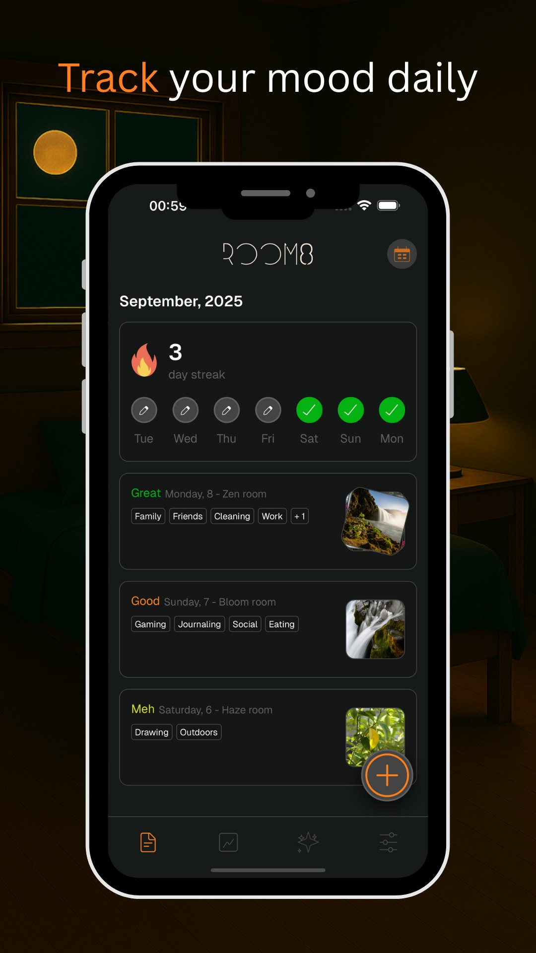 Room8: AI Mood Tracker - Main product screenshot demonstrating key features and user interface