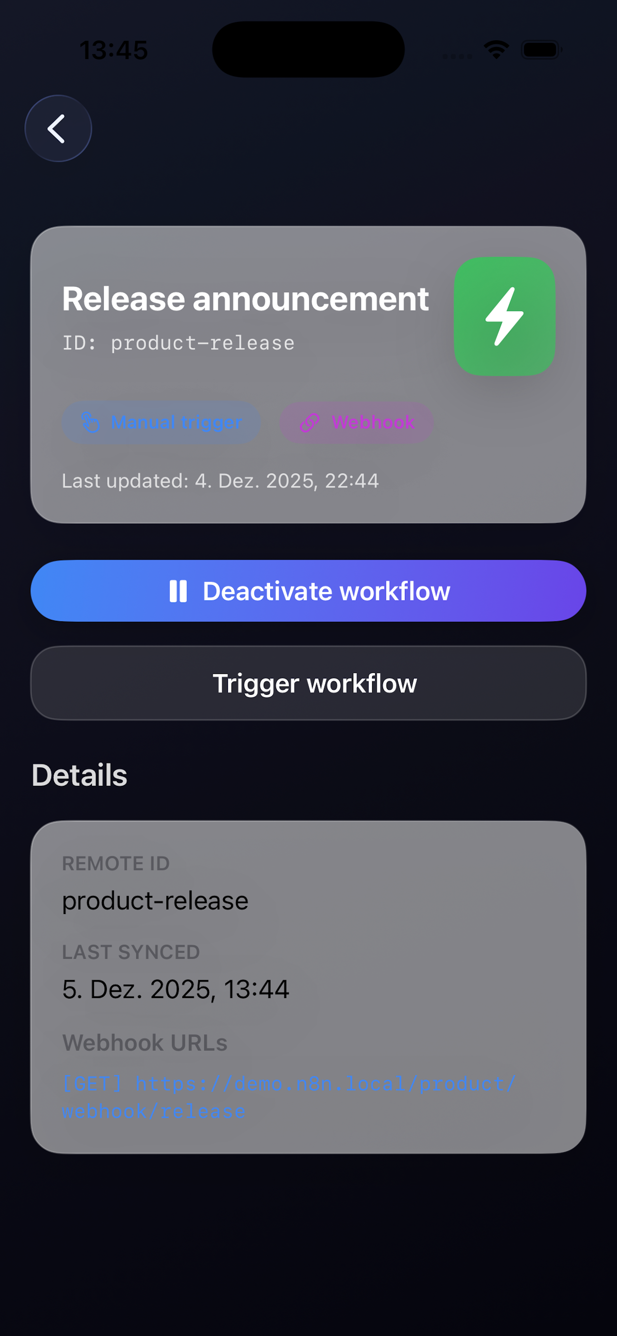 n8remote - Mobile Control for n8n - Screenshot 4 showing product features and functionality