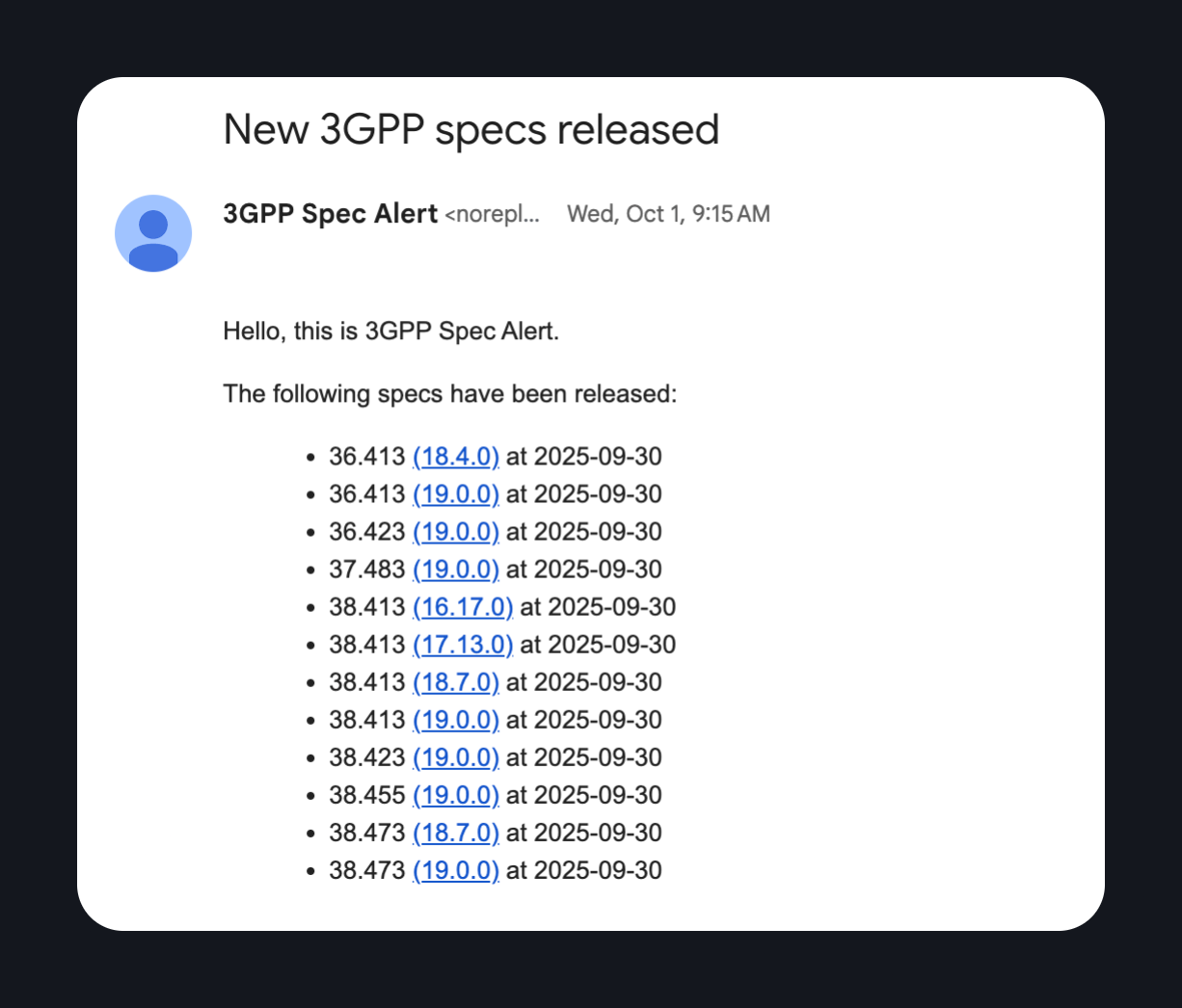 3GPP Spec Alert - Screenshot 3 showing product features and functionality
