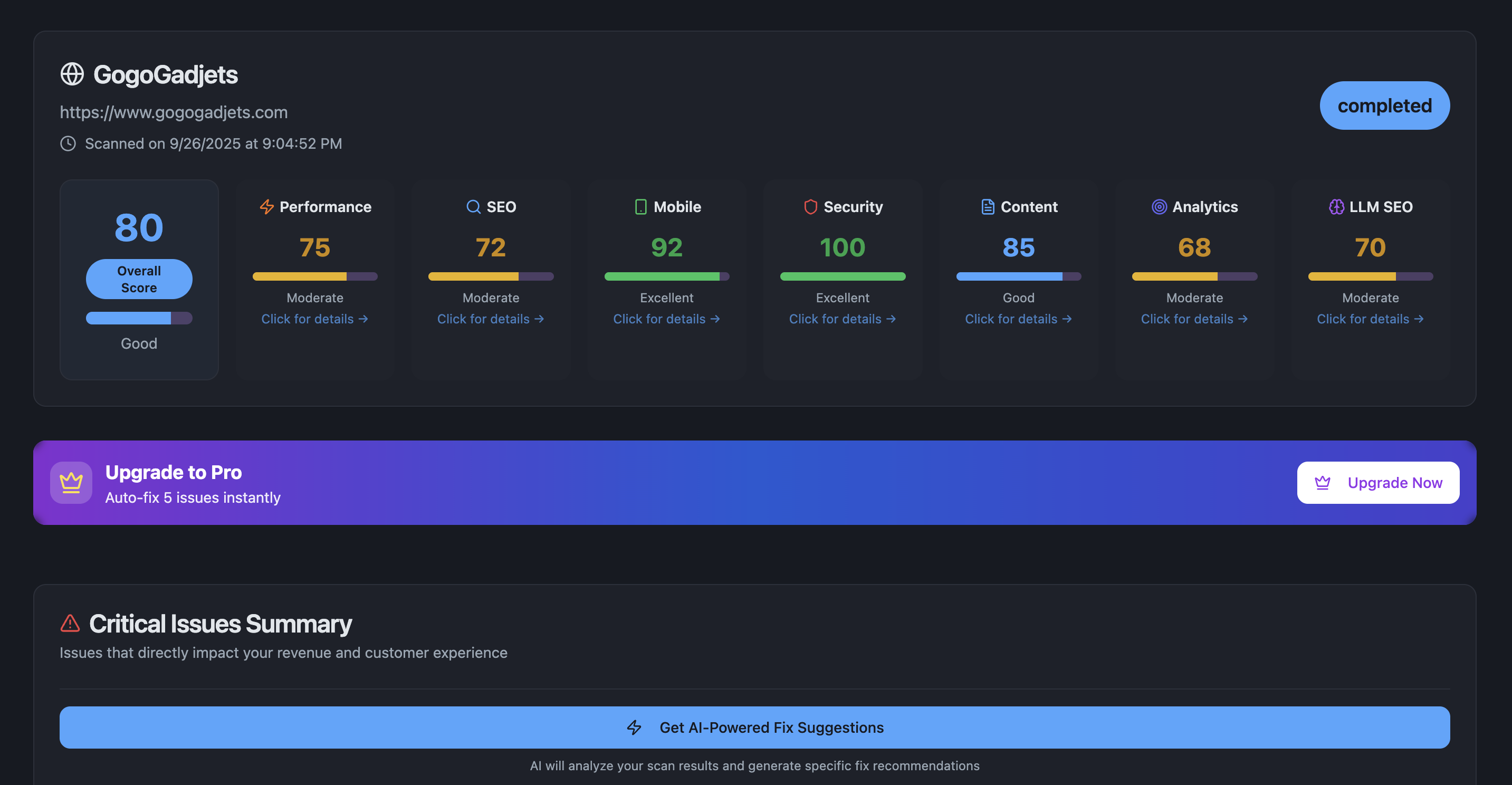 Média Webfixr AI - Audit de site Web gratuit - Outil d'optimisation du scanner et d'optimisation du référencement alimenté par AI 2