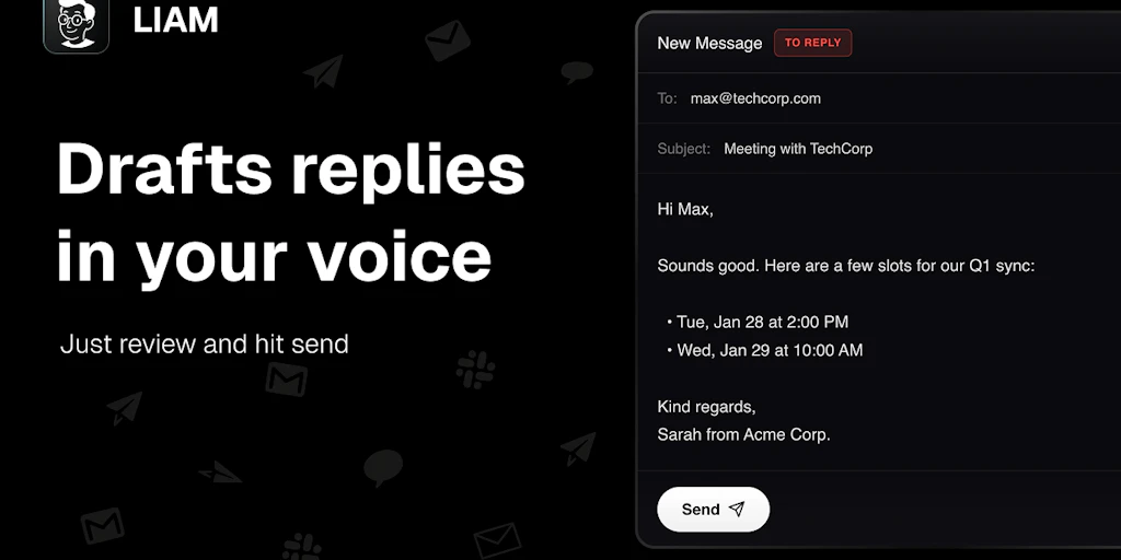 LIAM:AI 驅動的郵件草稿撰寫、收件匣整理與排程