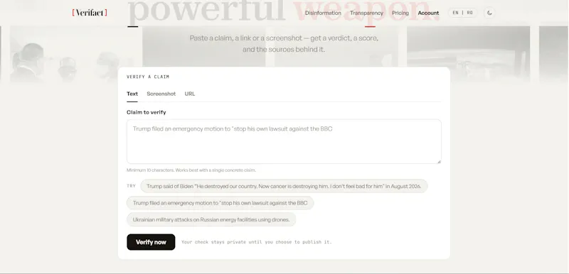 Verifact screenshot 2