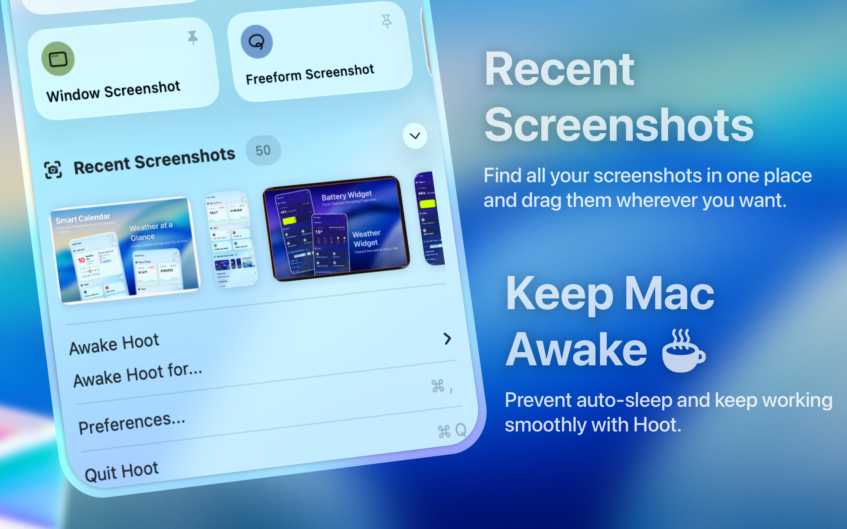 Média Hoot pour Mac - Widgets, outils, captures d'écran, écran de réveil dans votre menubar 7