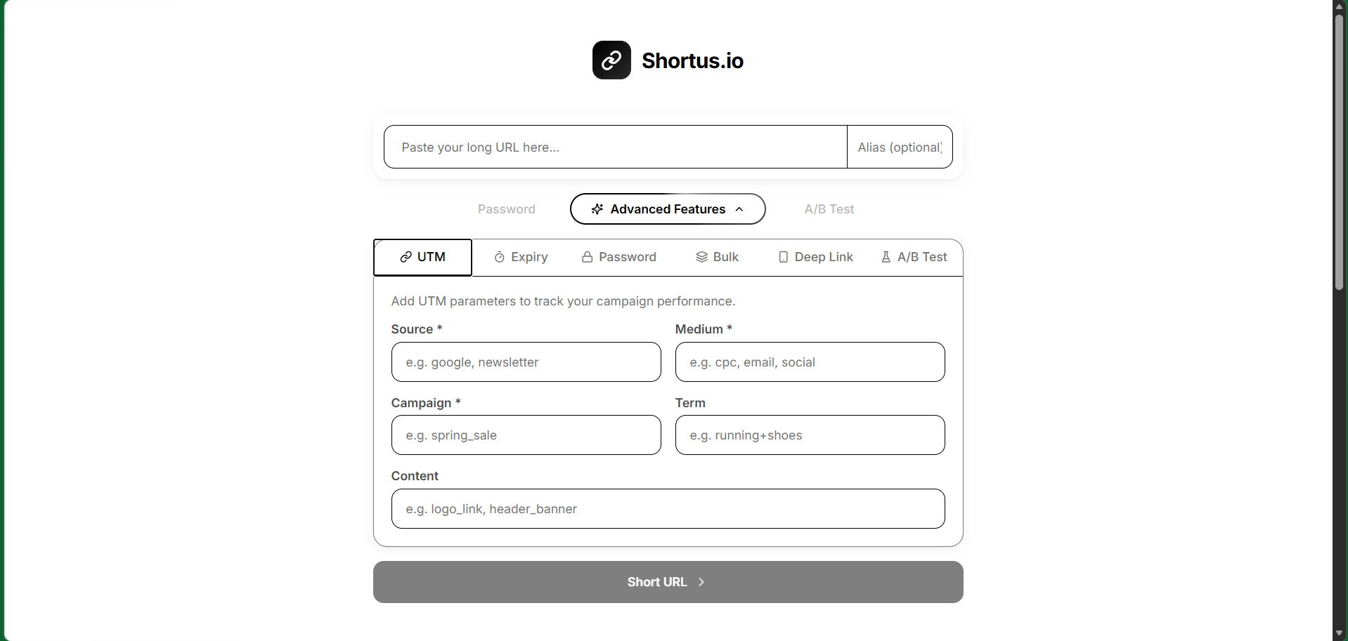 Shortus.io - Main product screenshot demonstrating key features and user interface