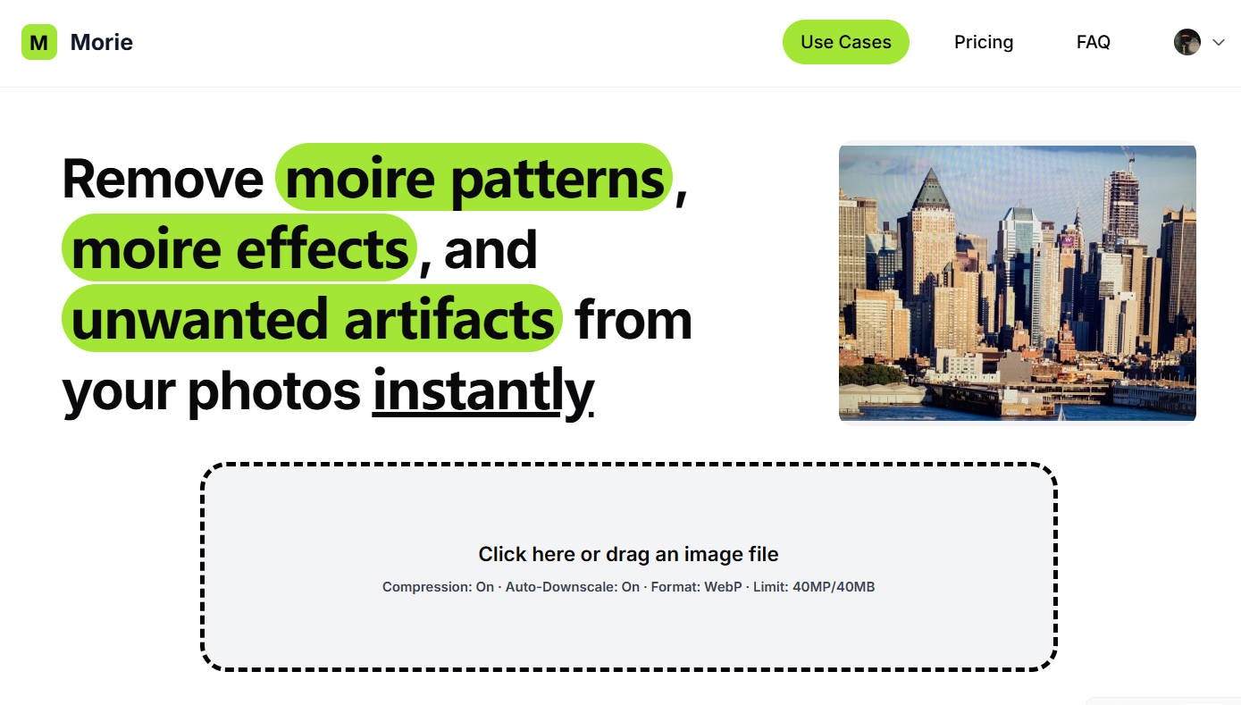 RemoveMoire - Screenshot 2 showing product features and functionality