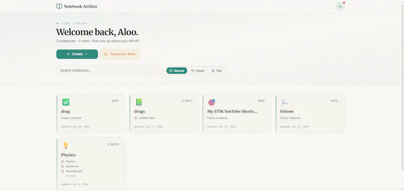 Notebook Archive screenshot 2
