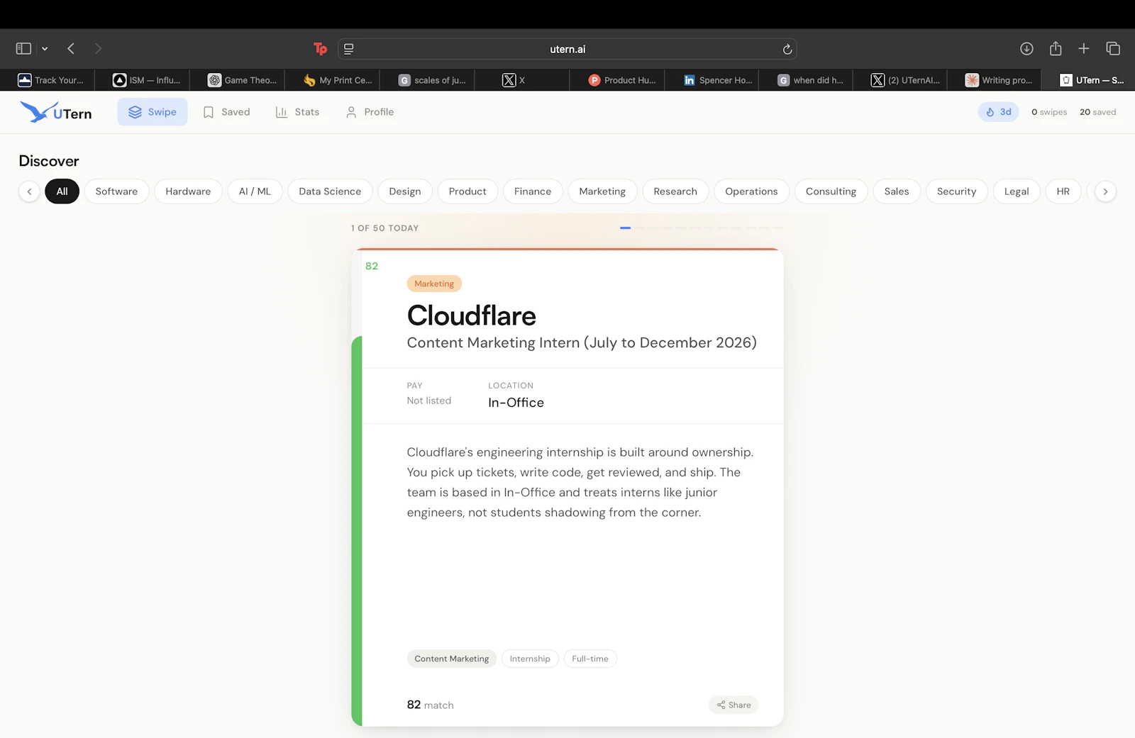 UTern — Swipe for Internships screenshot 1