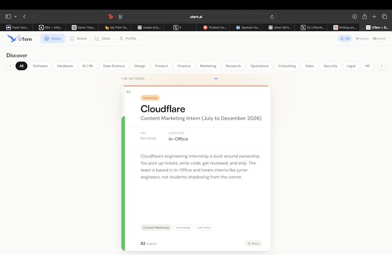 UTern — Swipe for Internships screenshot 1