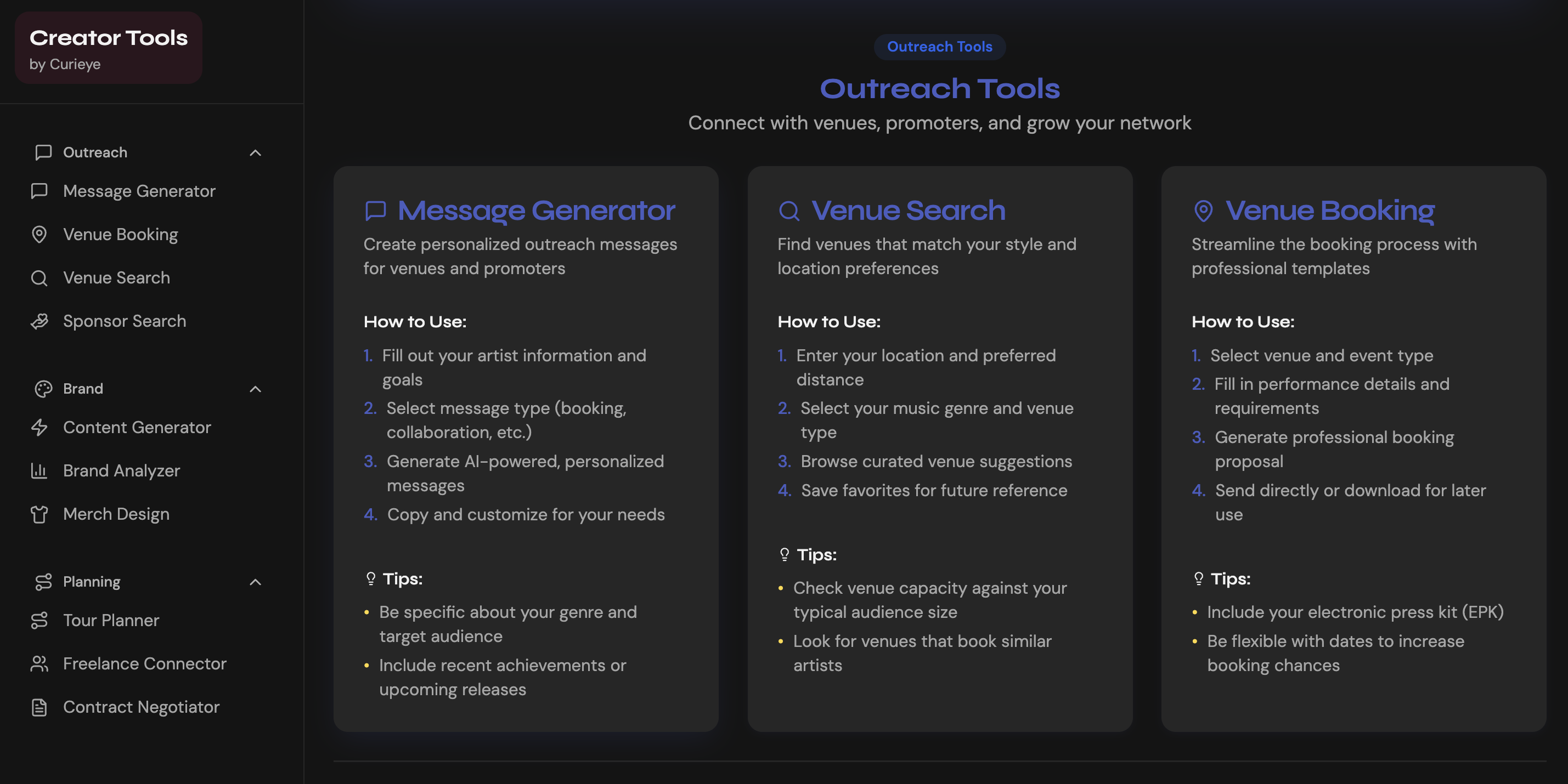 Curieye voor makers - Gratis AI-aangedreven toolkit voor onafhankelijke artiesten media 8
