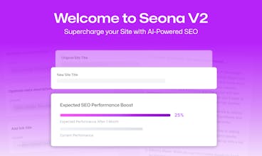 Seona dashboard displaying progress tracking and site rankings