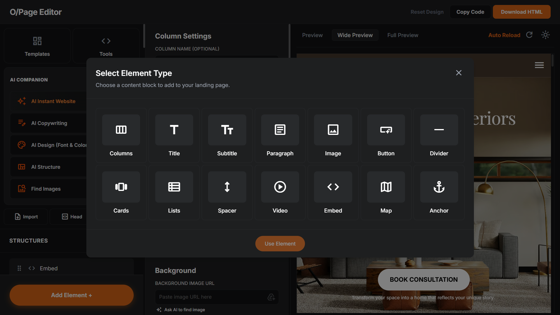 O/Page Website Builder - Screenshot 5 showing product features and functionality