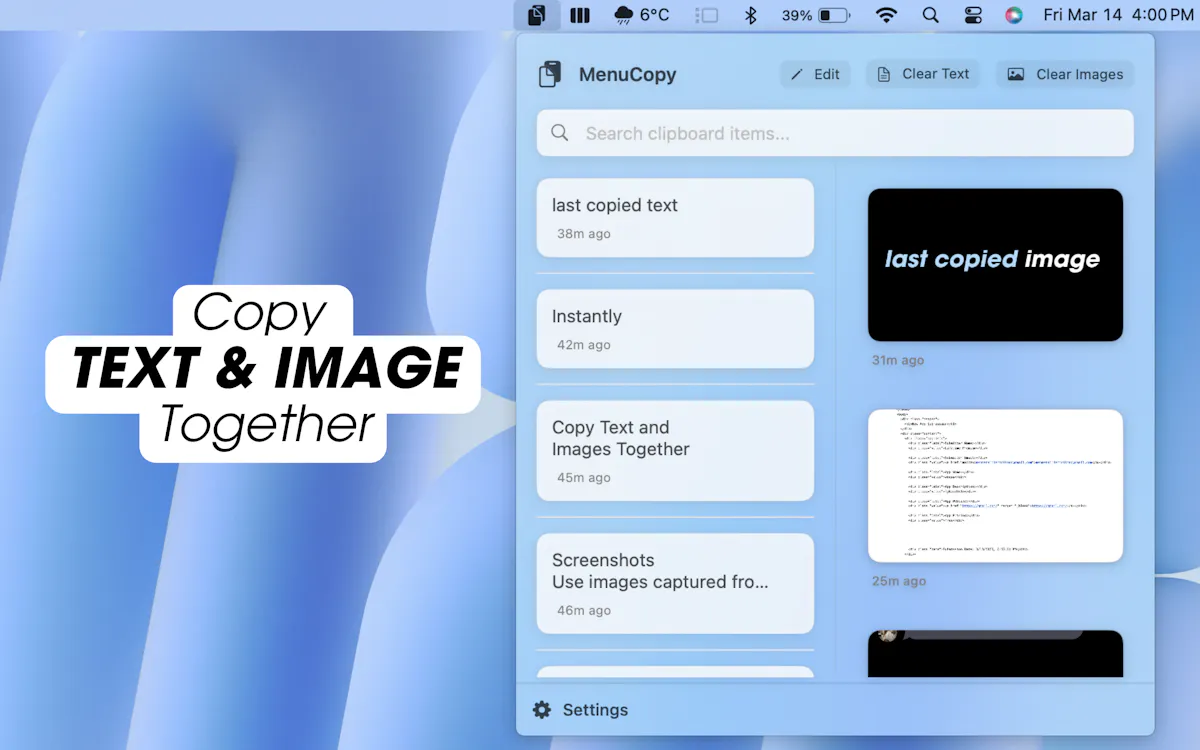 MenuCopy - View copied text & image