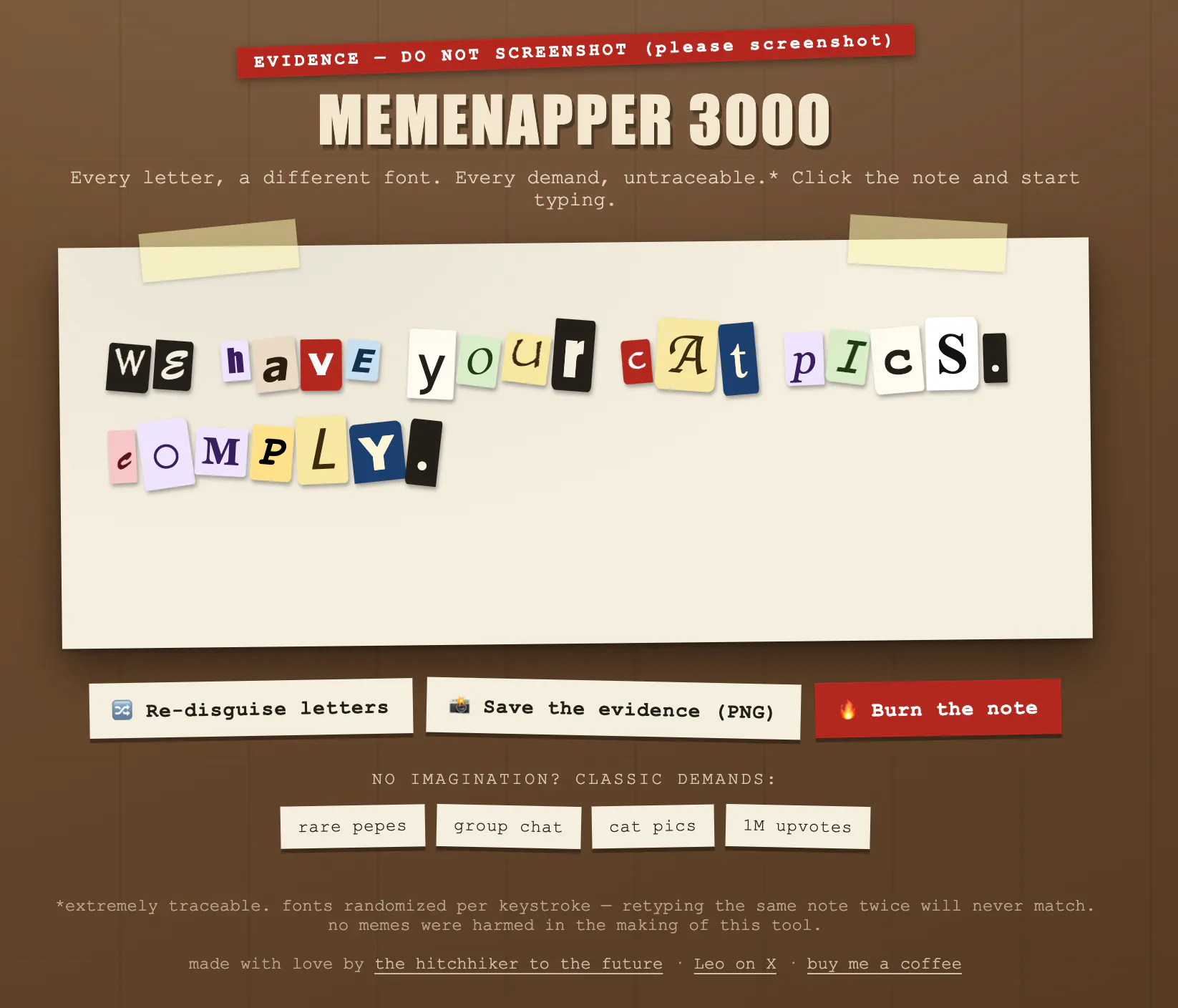 MemeNapper 3000 — Ransom Note Generator gallery image