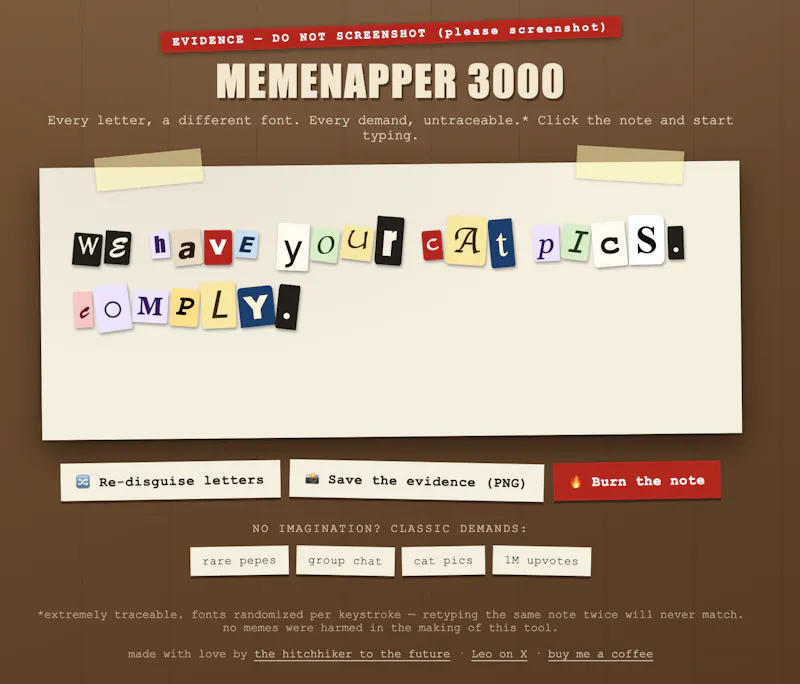 MemeNapper 3000 — Ransom Note Generator screenshot 1