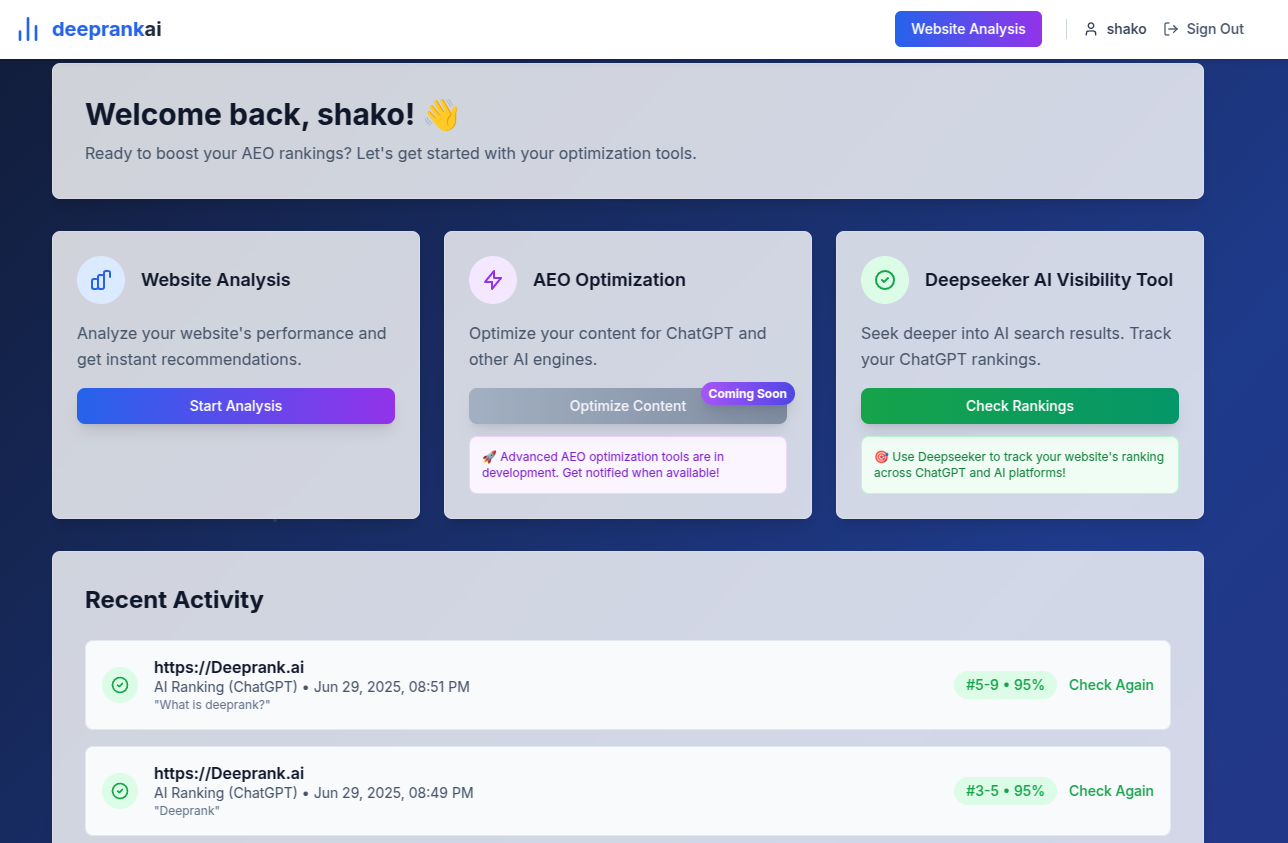 Deeprank ai - Compruebe si su negocio es visible en la búsqueda de chatgpt media 1