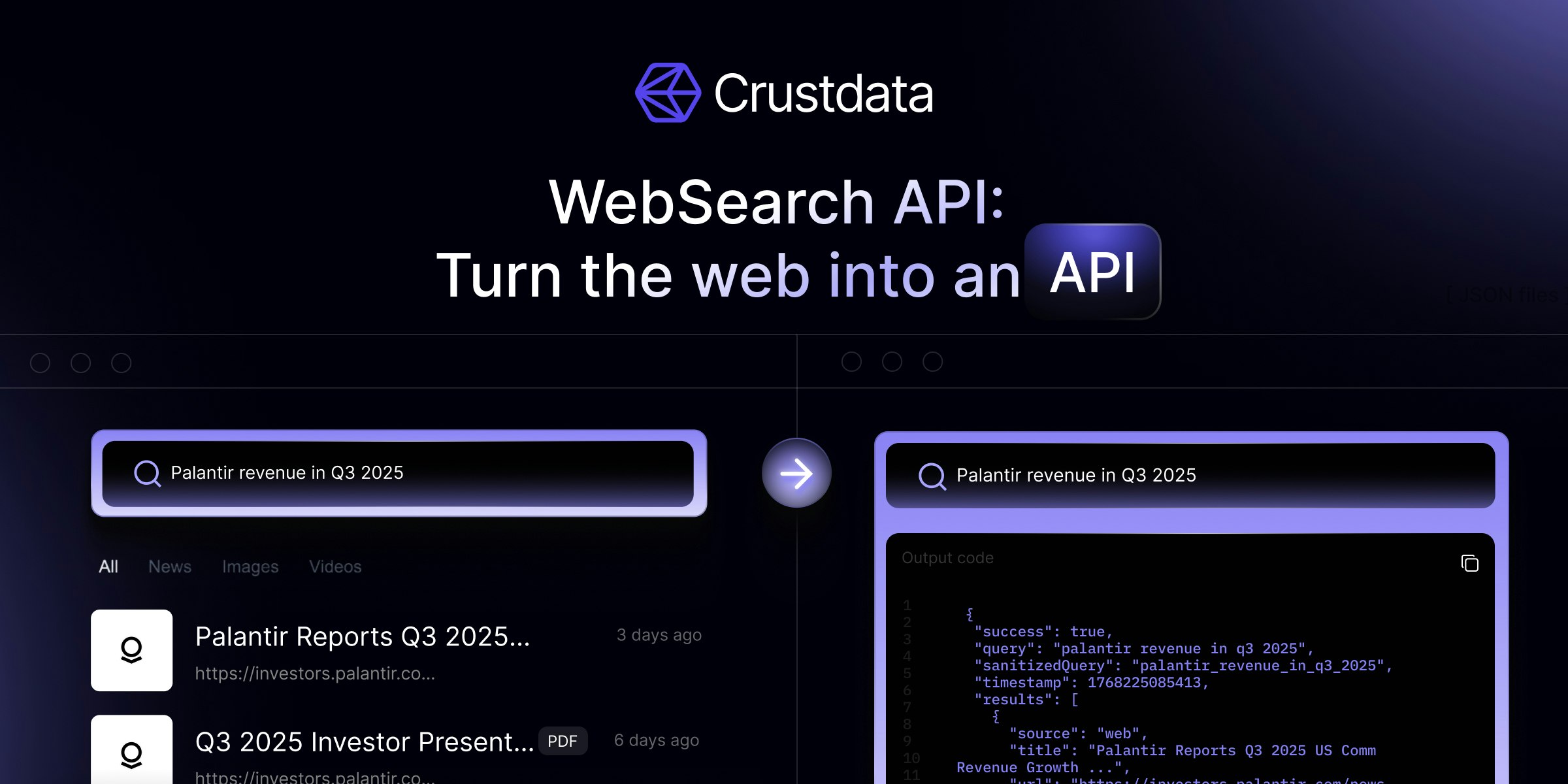 Web search API by Crustdata gallery image